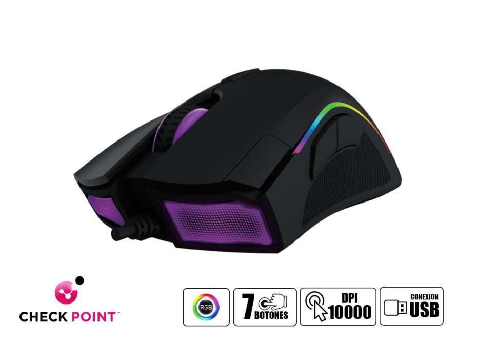 MOUSE CHECKPOINT MX200 GAMING, SENSOR HASTA 10,000 DPI, ILUMINACION RGB, CON 7 BOTONES,CONEXION USB, COLOR NEGRO (CP-MS-1002)