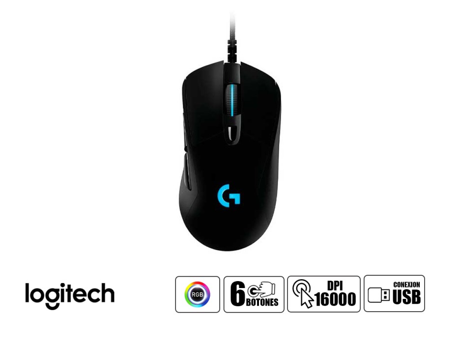 MOUSE LOGITECH G403 HERO GAMING, SENSOR HASTA 16,000 DPI, ILUMINACION RGB, CON 6 BOTONES PROGRAMABLES, CONEXINO USB, COLOR NEGRO (910-005630)