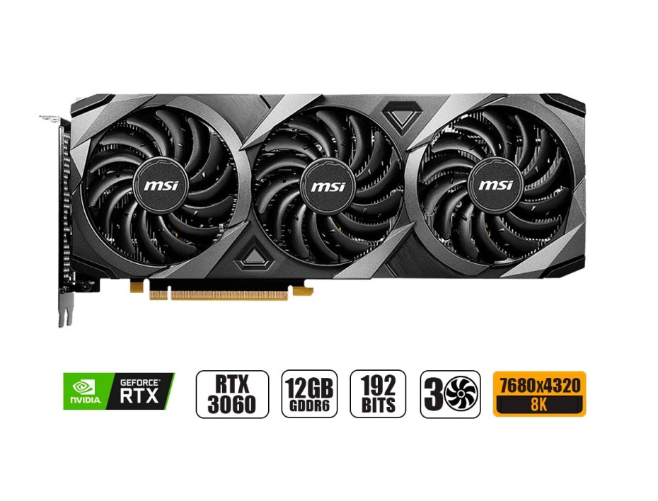 TARJETA DE VIDEO MSI RTX3060 OC 12GB GDDR6 NVIDIA  VENTUS 3X 192BITS (912-V397-051)