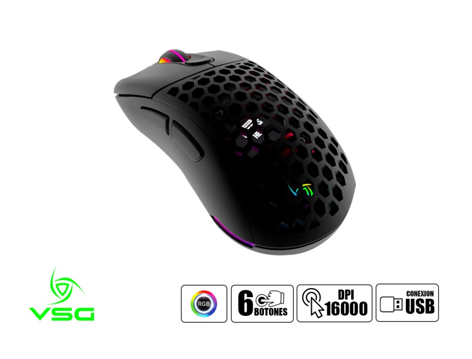 Mouse Vsg Aquila Negro Mate Gaming (vg-m550-blk-mat) Hasta 16.000 Dpi, 6 Botones, Rgb, Negro