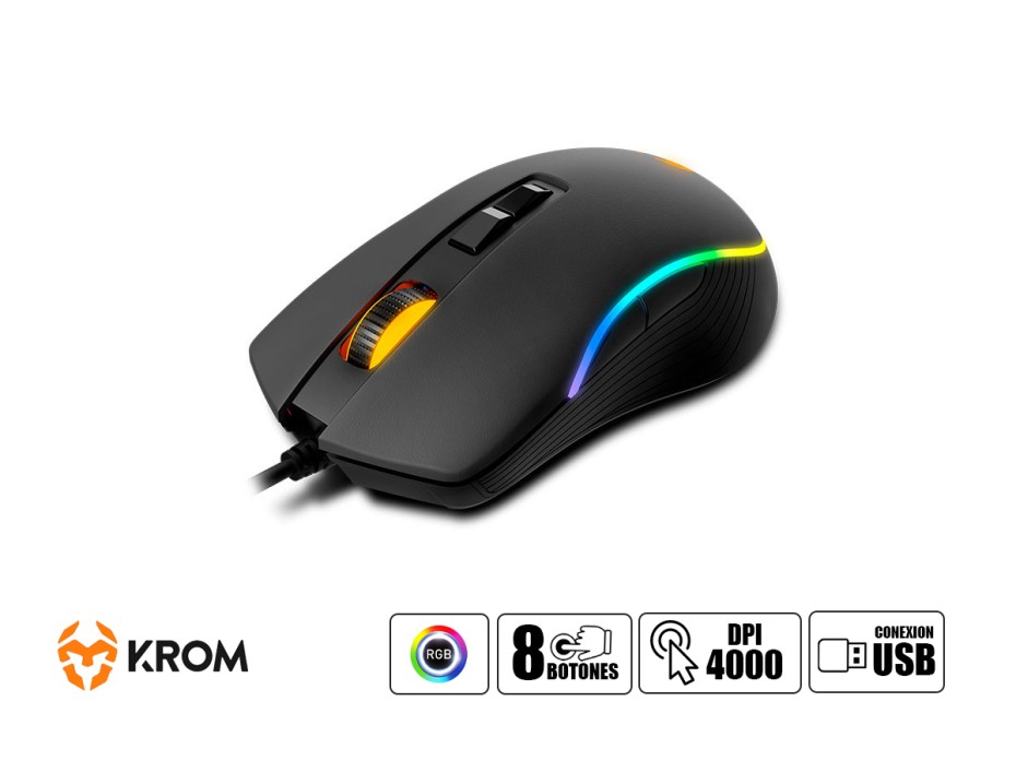 MOUSE KROM KANE GAMING, SENSOR HASTA 4000 DPI, ILUMINACION RGB, CON 8 BOTONES PROGRAMABLES, CONEXION USB, COLOR NEGRO (NXKROMKANE)