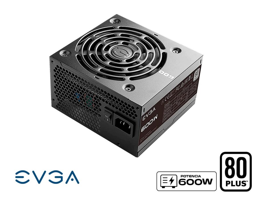 FUENTE DE PODER EVGA 600W ATX, 80 PLUS, WHITE, NO MODULAR, COLOR NEGRO (100-W1-0600-K1)