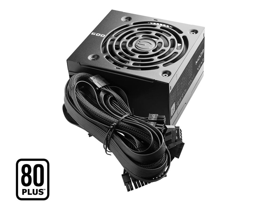 FUENTE DE PODER EVGA 600W ATX, 80 PLUS, WHITE, NO MODULAR, COLOR NEGRO (100-W1-0600-K1)
