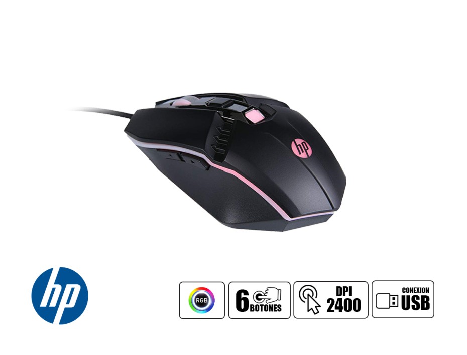 MOUSE HP M270 GAMING, SENSOR HASTA 2400 DPI, ILUMINACION, CON 6 BOTONES, CONEXION USB, COLOR NEGRO (7ZZ86AA#ABM   )