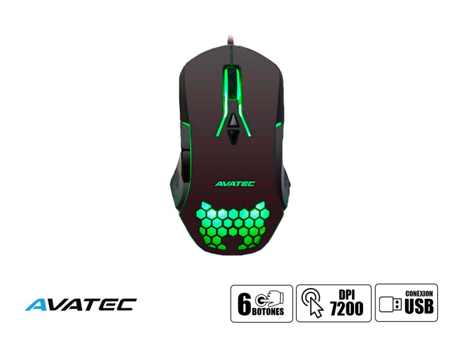 MOUSE AVATEC CMS-8405B GAMING, SENSOR HASTA 7200 DPI, ILUMINACION RGB, CONEXION USB, COLOR NEGRO (CMS-8405B)