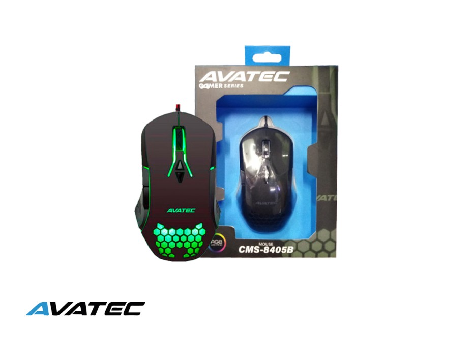MOUSE AVATEC CMS-8405B GAMING, SENSOR HASTA 7200 DPI, ILUMINACION RGB, CONEXION USB, COLOR NEGRO (CMS-8405B)