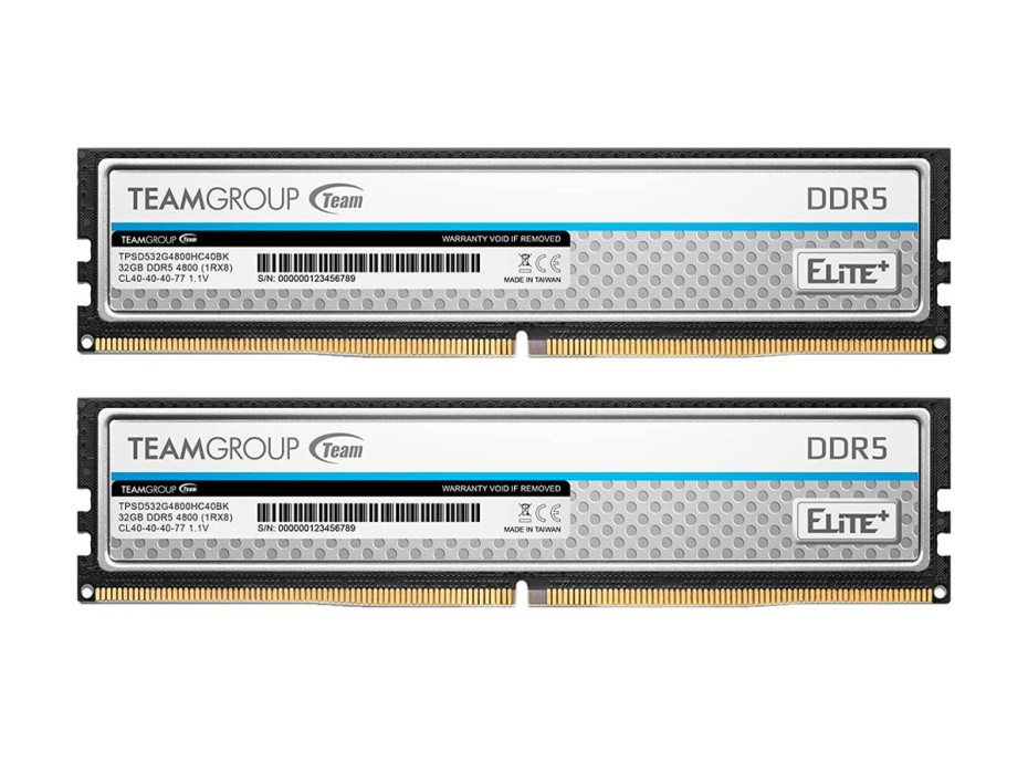 MEMORIA RAM TEAMGROUP DDR5 64GB (32GBX2), T-ELITE+, FRECUENCIA 4800 MHZ, TRIDEN Z, PLOMO, PARA PC DE ESCRITORIO (TPBD564G4800HC40DC01)