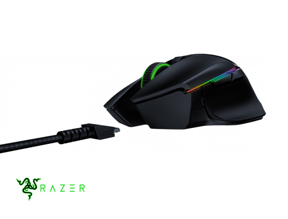 MOUSE RAZER BASILISK ULTIMATE GAMING, SENSOR HASTA 20000 DPI, ILUMINACION RGB, CON 11 BOTONES PROGRAMABLES, CONEXION USB, COLOR NEGRO (RZ01-03170100-R