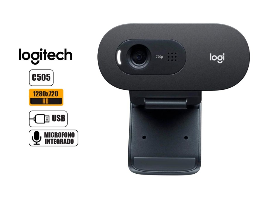CAMARA WEB LOGITECH C505, MICROFONO INCORPORADO, CONEXION USB, RSOLUCION 720P / 30 FPS HD, COLOR NEGRO (960-001367)