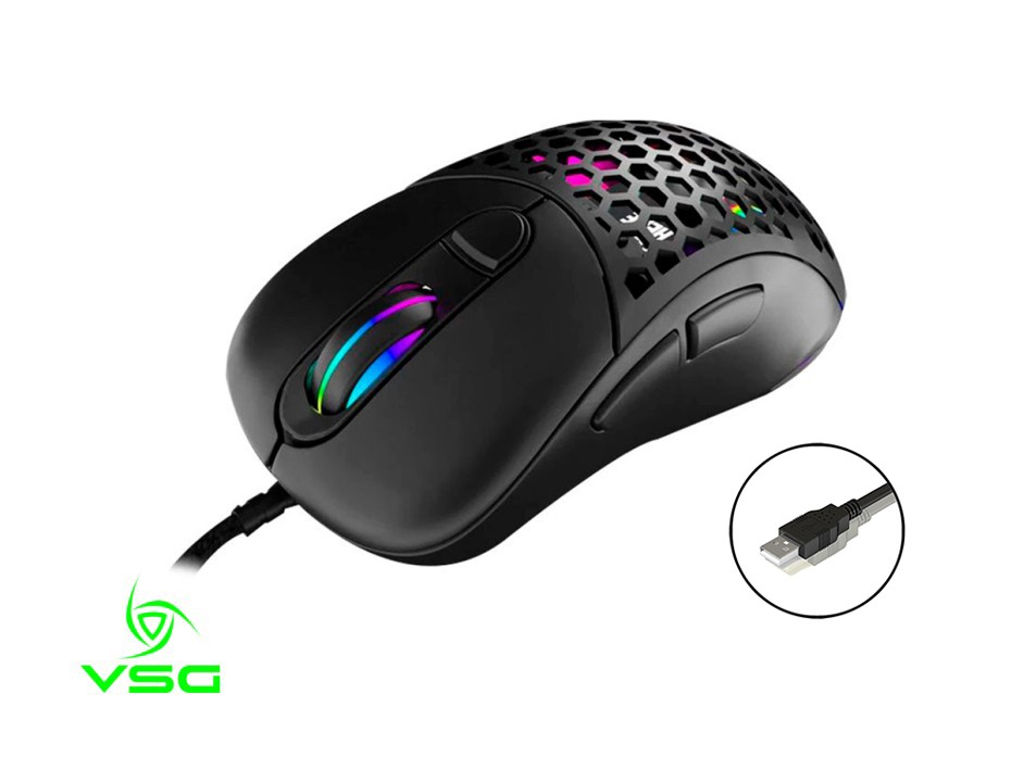 Mouse Vsg Aquila Negro Mate Gaming (vg-m550-blk-mat) Hasta 16.000 Dpi, 6 Botones, Rgb, Negro