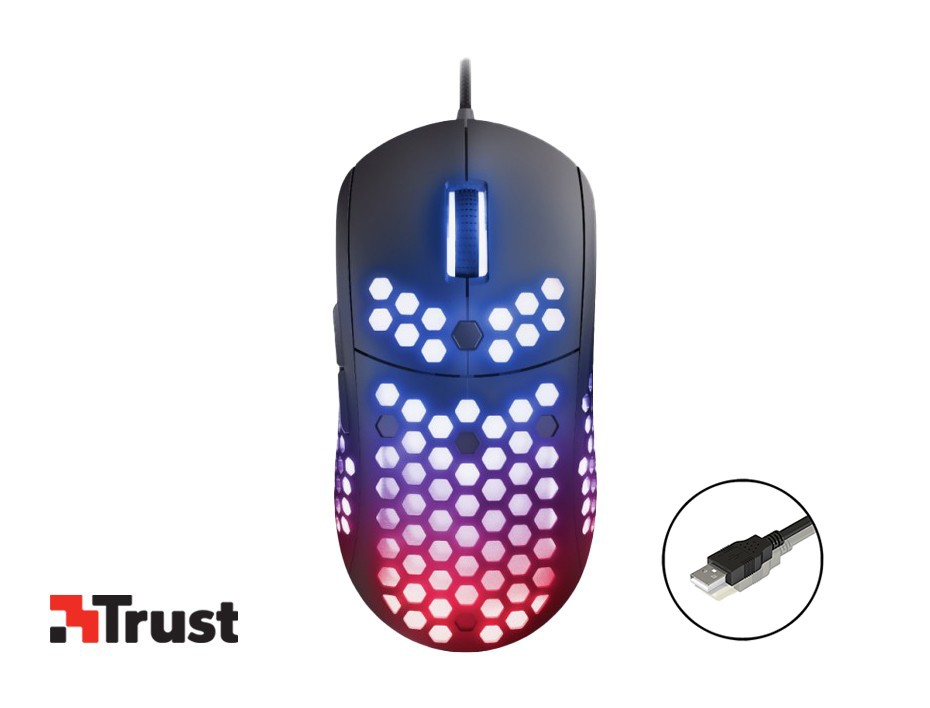 Mouse Trust Gxt960 Graphin Ultra Light Gaming, Sensor Hasta 10,000 Dpi, Iluminacion Rgb, Con 6 Botones, Conexion Usb, Color Negro (8713439237580)