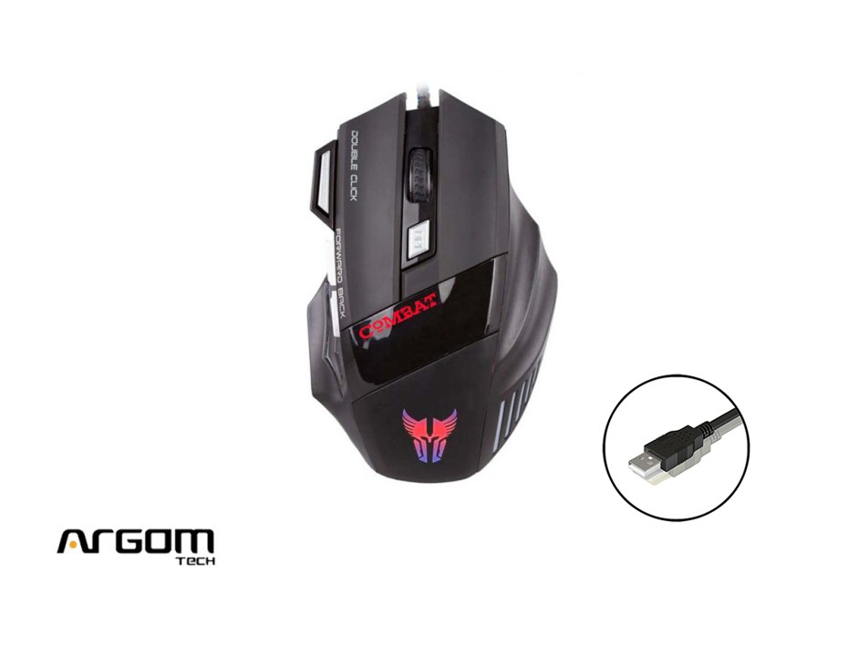 MOUSE ARGOMTECH COMBAT M542 GAMING, SENSOR HASTA 3200 DPI, ILUMINACION RGB, CON 7 BOTONES, CONEXION USB, COLOR NEGRO (ARG-MS-2042BK)