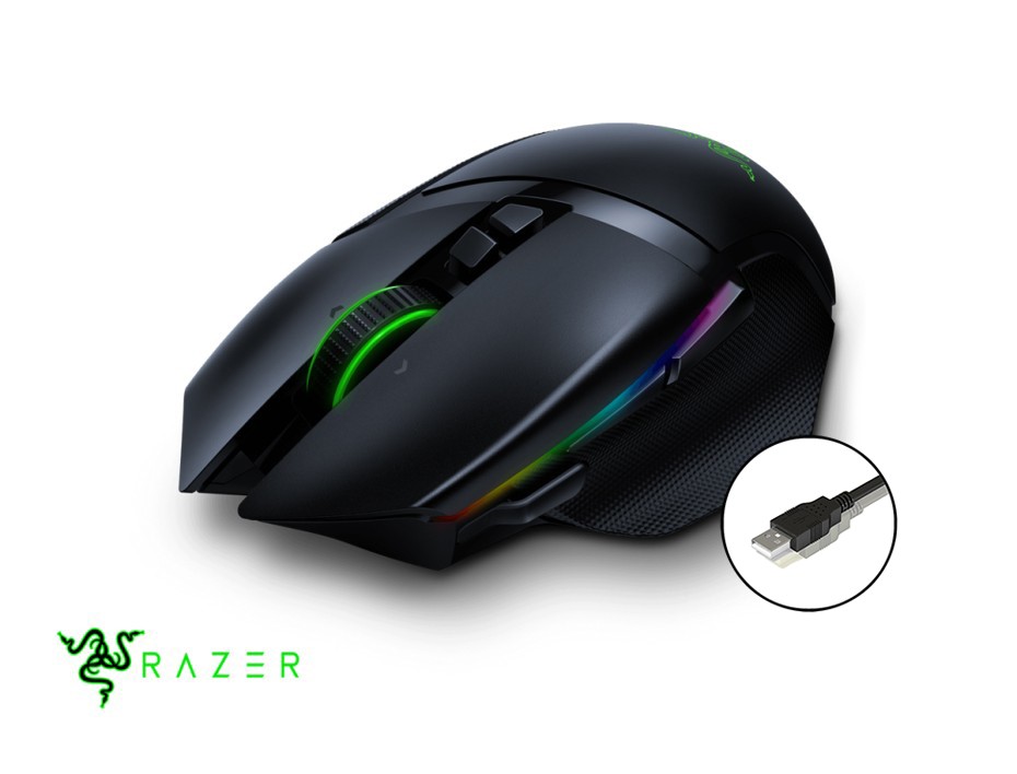 MOUSE RAZER BASILISK ULTIMATE GAMING, SENSOR HASTA 20000 DPI, ILUMINACION RGB, CON 11 BOTONES PROGRAMABLES, CONEXION USB, COLOR NEGRO (RZ01-03170100-R