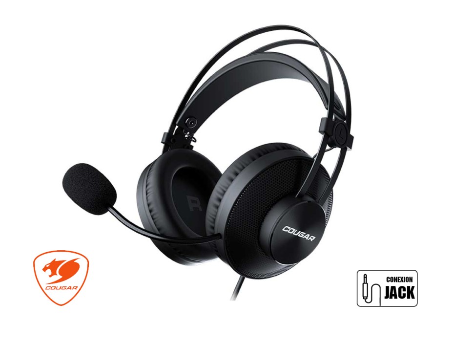 Auricular Cougar Immersa Essential Gaming, Con Microfono, Conexion De Cable, Control De Volumen, Almohadillas Suaves, Color Negro (3h350p40b.0001)