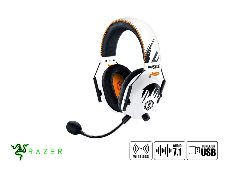 AURICULAR RAZER BLACKSHARK V2 PRO SIX SIEGE GAMING, CON MICROFONO, CONEXION USB, CONTROL DE VOLUMEN, ALMOHADILLAS SUAVES, WHITE (RZ04-03220200-R3M1)