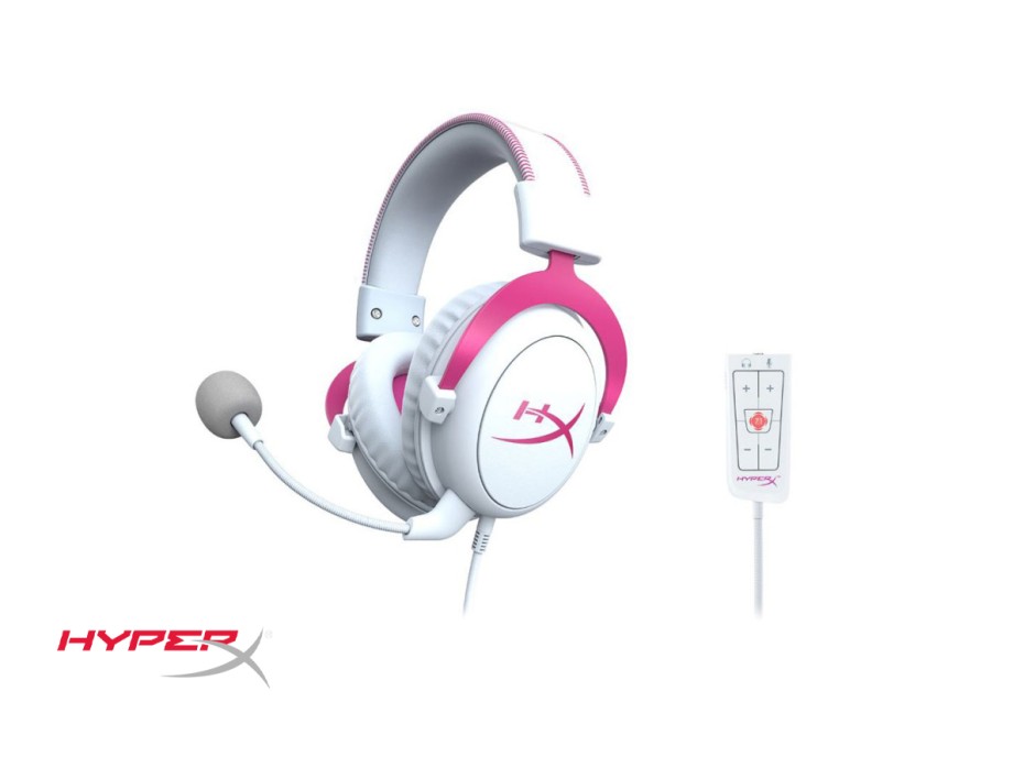 AURICULAR HYPERX CLOUD II 7.1, CON MICROFONO, CONEXION USB, CONTROL DE VOLUMEN, ALMOHADILLAS SUAVES, COLOR BLANCO C/ ROSADO (HHSC12-AC-PK/G)