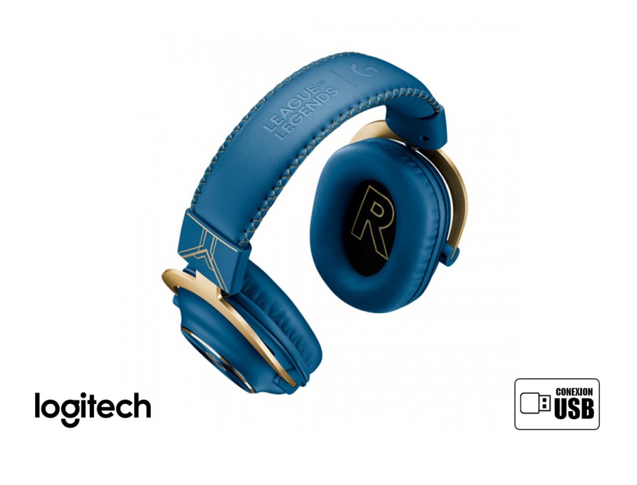 AURICULAR LOGITECH G PRO X LOL 2 EDICION LEAGUE OF LEGENDS, CON MICROFONO, CONEXION USB, CONTROL DE VOLUMEN, ALMOHADILLAS SUAVES, COLOR AZUL (981-0011