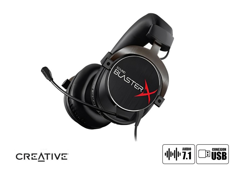 AURICULAR CREATIVE SOUND BLASTER X H7 EDICION TORNEO GAMING 7.1, CON MICROFONO, ENTRADA USB, PARA JUEGOS, ALMOHADILLAS SUAVES, BLACK (70GH033000001)