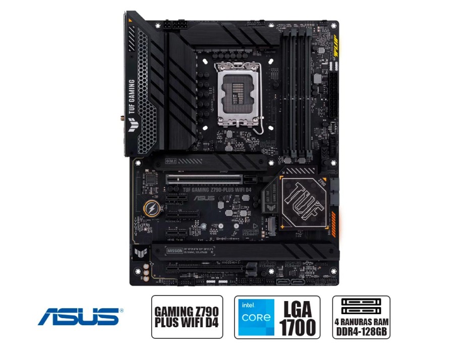 PLACA ASUS TUF GAMING Z790-PLUS WIFI D4, PARA PROCESADORES INTEL LGA 1700, 4 RANURAS DE MEMORIA DDR4 HASTA 128GB, 12VA 13VA GENE. (TUF GAMING Z790-PLU