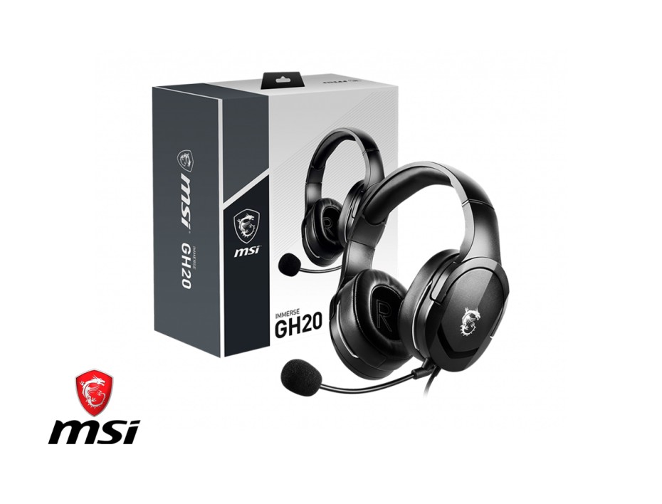 AURICULAR MSI IMMERSE GH20, CON MICROFONO, CONEXION USB, CONTROL DE VOLUMEN, ALMOHADILLAS SUAVES, C/ NEGRO (IMMERSE GH20)