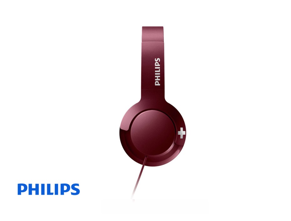 AURICULAR PHILIPS BASS+, CON MICROFONO, CONEXION A CABLE, CONTROL DE VOLUMEN, ALMOHADILLAS SUAVE, COLOR GINDA (SHL3075RD/00)