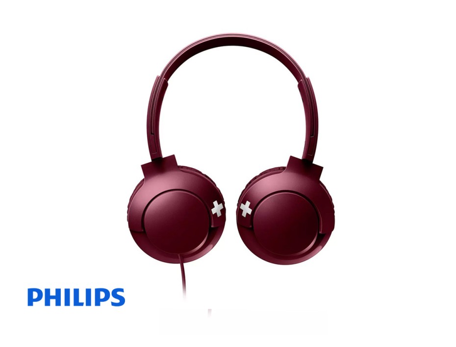 AURICULAR PHILIPS BASS+, CON MICROFONO, CONEXION A CABLE, CONTROL DE VOLUMEN, ALMOHADILLAS SUAVE, COLOR GINDA (SHL3075RD/00)