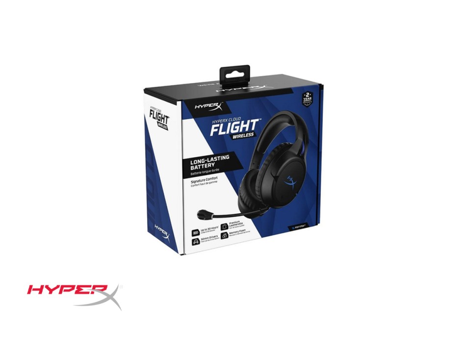 AURICULAR INALAMBRICO HYPERX CLOUD FLIGHT GAMING PS5 PS4, CON MICROFONO, CONTROL DE VOLUMEN, COLOR NEGRO (HHSF1-GA-BK/G)