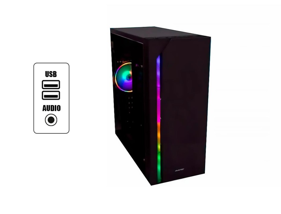 CASE AVATEC GAMING, 3241B, NEGRO CON FUENTE 350W, LED RGB VERTICAL, 2 PUERTOS USB, SALIDA DE AUDIO, COOLER RGB POSTERIOR (AV-CCA-3241B