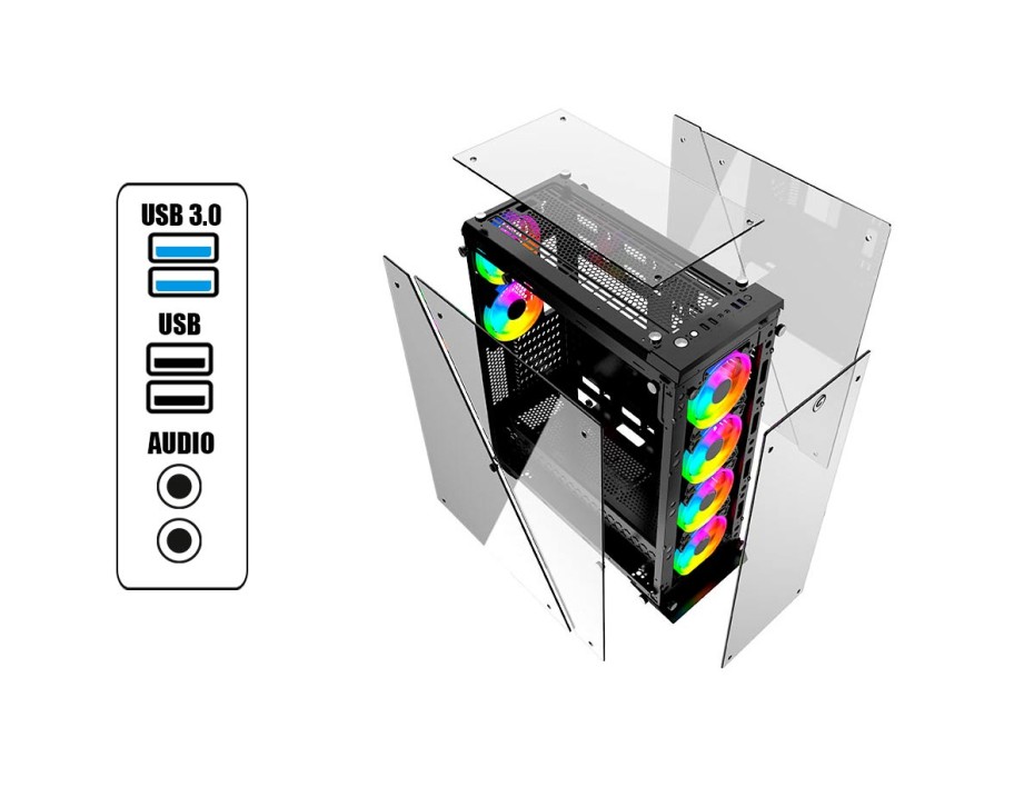 Case Gambyte Ghost Z S/fuente (ghost-z) Paneles De Vidrio, 6 Ventiladores, Led Argb, Negro