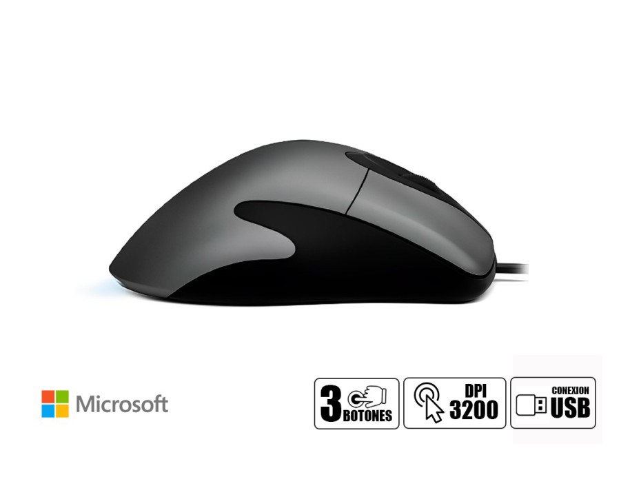 MOUSE MICROSOFT INTELLIMOUSE CLASIC COMET, SENSOR HASTA 3200 DPI, CONEXION USB, 3 BOTONES, COLOR NEGRO (HDQ-00001)