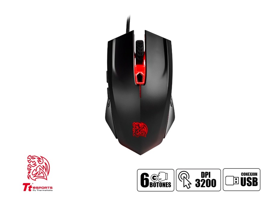 KIT 2 EN UNO - PAD MOUSE+ MOUSE THERMALTAKE TALON GAMING CON ILUMINACION LED RGB, 3200 DPI, CONEXION USB (MO-CPC-WDOOBK-01)