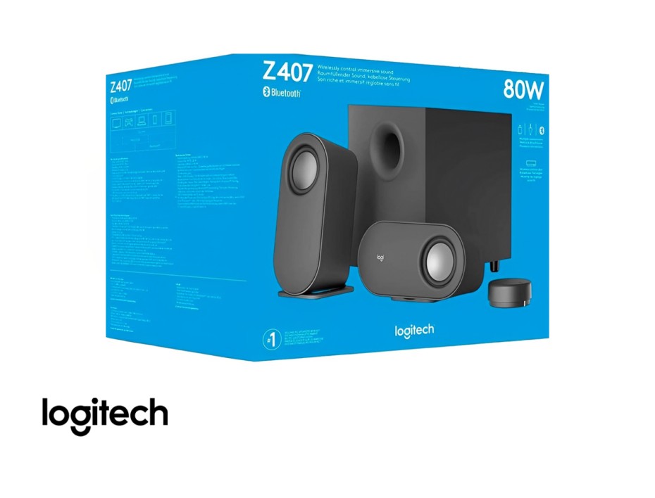 Subwoofer Logitech Z407 80 Watts (980-001347) Interfaz Bt, Micro Usb, Negro