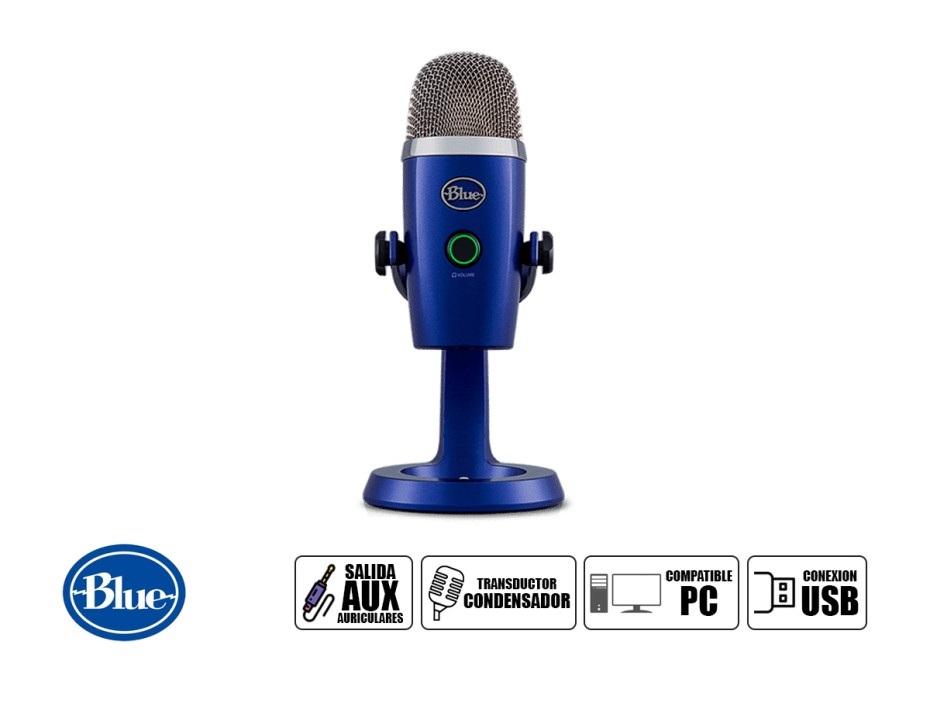 MICROFONO BLUE YETI NANO STREAMING CARDIOID, TIENE SALIDA DE AURICULARES SIN LATENCIA, CONEXION USB, PARA PC, OMNI BLUE (988-000089)