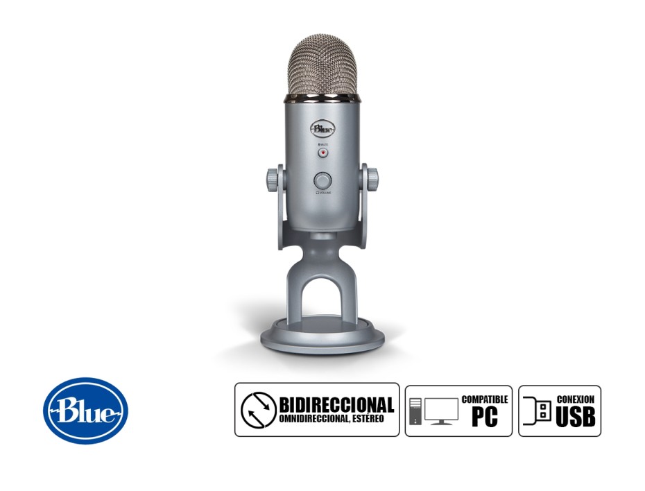 MICROFONO BLUE YETI STREAMING, CARDIOIDE, BIDIRECCIONAL, OMNIDIRECCIONAL, ESTÉREO, CONEXION US, PARA PC, COLOR SILVER (988-000103)