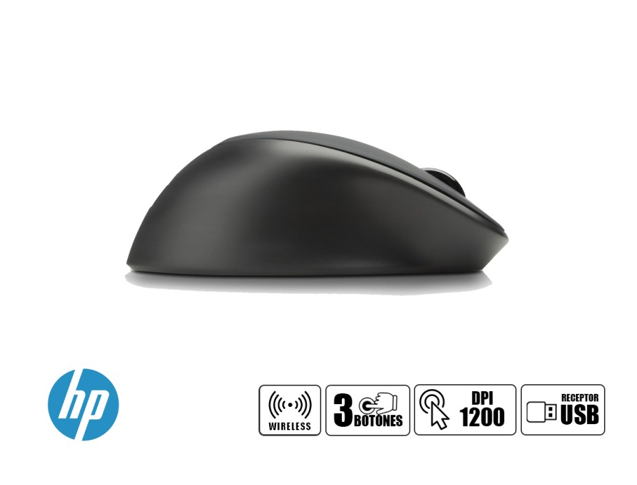 MOUSE INALAMBRICO HP COMFORT GRIP, CON RECEPTOR USB, DISEÑO ERGONOMICO, 3 BOTONES, NEGRO (H2L63AA)