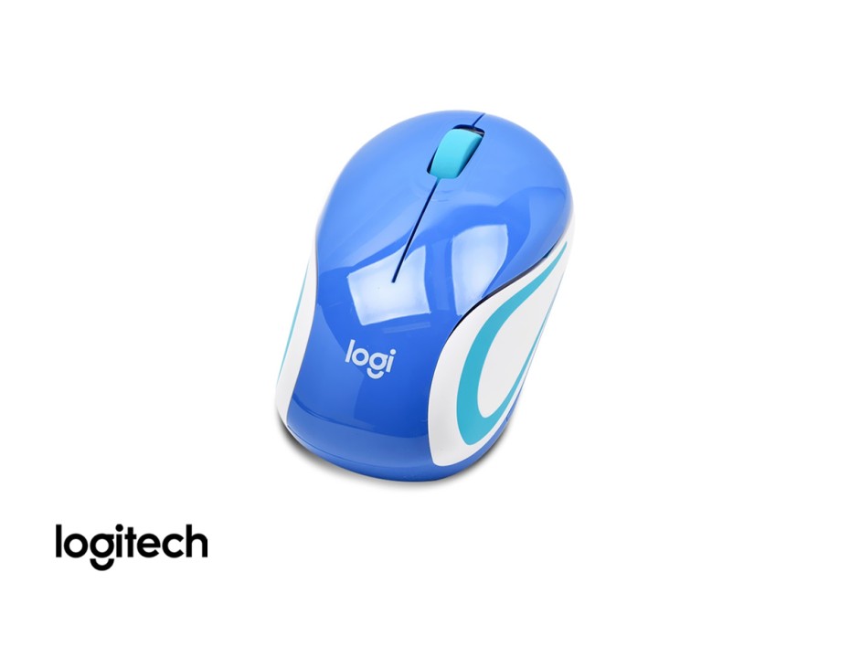 MOUSE INALAMBRICO LOGITECH M187, HASTA 1000 DPI, CON RECEPTOR USB, DISEÑO ERGONOMICO, 3 BOTONES, AZUL C/ BLANCO+CELESTE (910-005360)