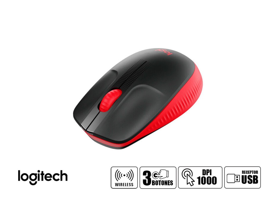 Mouse Inalambrico Logitech M190, Hasta 1000 Dpi, Con Receptor Usb, DiseÑo Ergonomico, 3 Botones, Negro C/ Rojo (910-005904)
