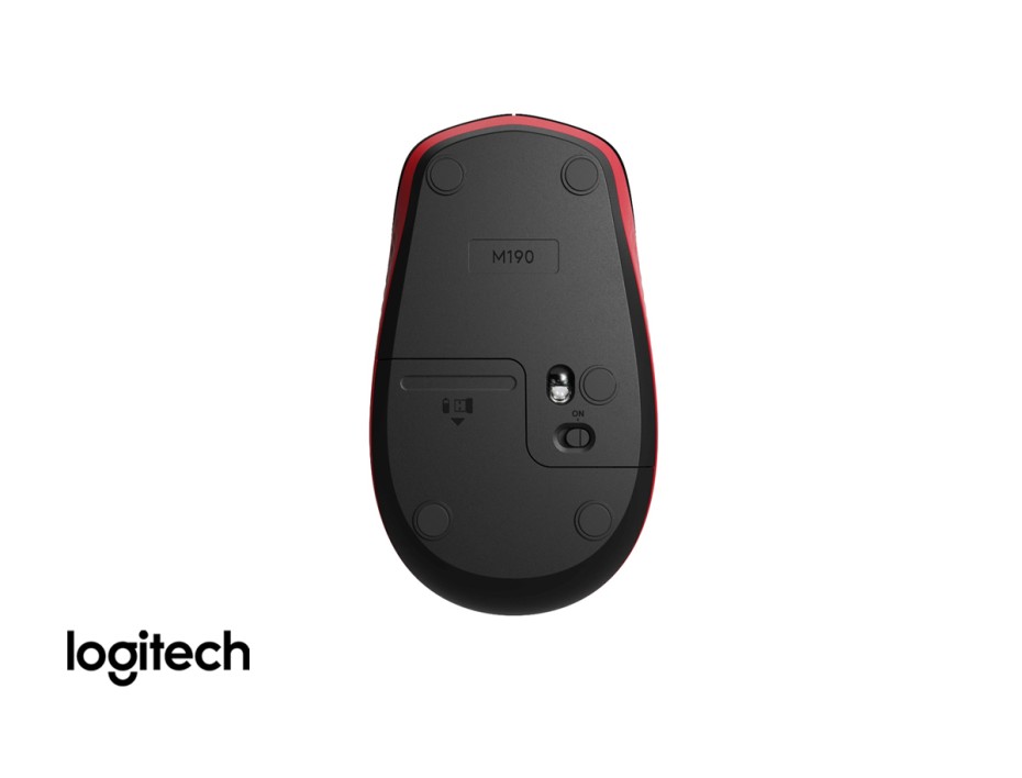 Mouse Inalambrico Logitech M190, Hasta 1000 Dpi, Con Receptor Usb, DiseÑo Ergonomico, 3 Botones, Negro C/ Rojo (910-005904)