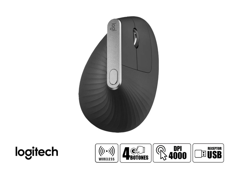 MOUSE INALAMBRICO LOGITECH MX VERTICAL, HASTA 4.000 DPI, CON RECEPTOR USB, DISEÑO ERGONOMICO, 4 BOTONES (910-005447)