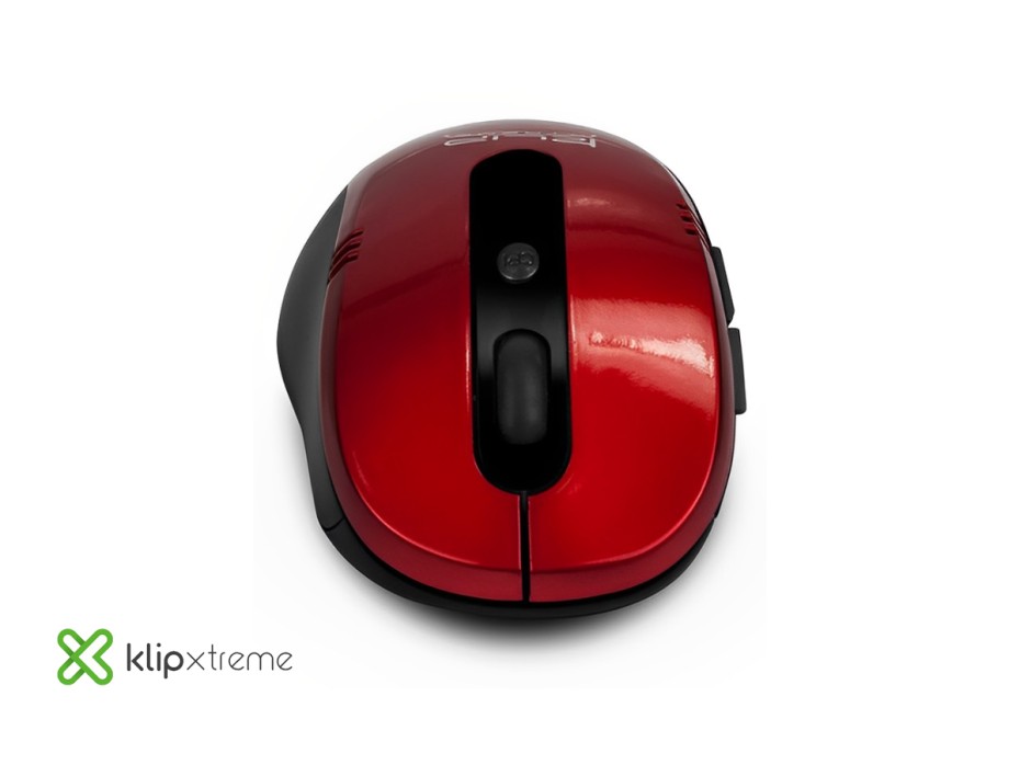 MOUSE INALAMBRICO KLIP VECTOR, HASTA 1600 DPI, CON RECEPTOR USB, DISEÑO ERGONOMICO, 6 BOTONES, ROJO (KMW-330RD)