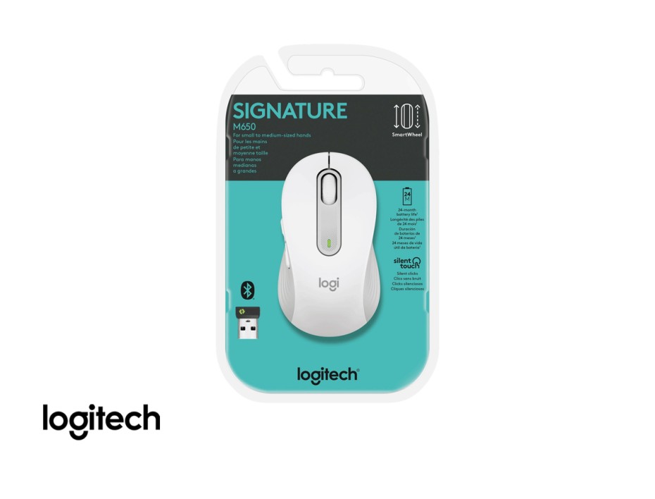 MOUSE INALAMBRICO LOGITECH SIGNATURE M650 SILEN, HASTA 4000 DPI, CON RECEPTOR USB, DISEÑO ERGONOMICO, 5 BOTONES, WHITE (910-006252)