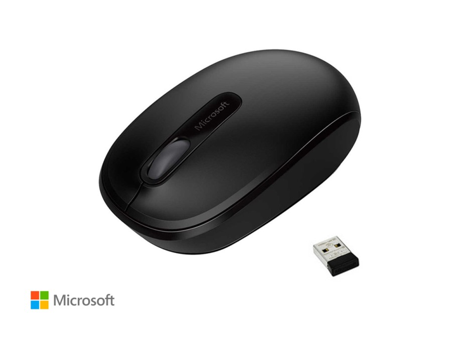 MOUSE INALAMBRICO MICROSOFT 1850, HASTA 1000 DPI, CON RECEPTOR USB, DISEÑO ERGONOMICO, 3 BOTONES, NEGRO (U7Z-00008)
