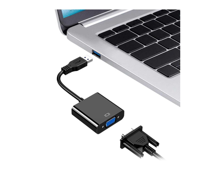 ADAPTADOR DE PUERTO USB 3.0 MACHO -- A -- PUERTO VGA HEMBRA, CON CABLE DE 25 CM, COLOR NEGRO (USB 3.0 - A - VGA)
