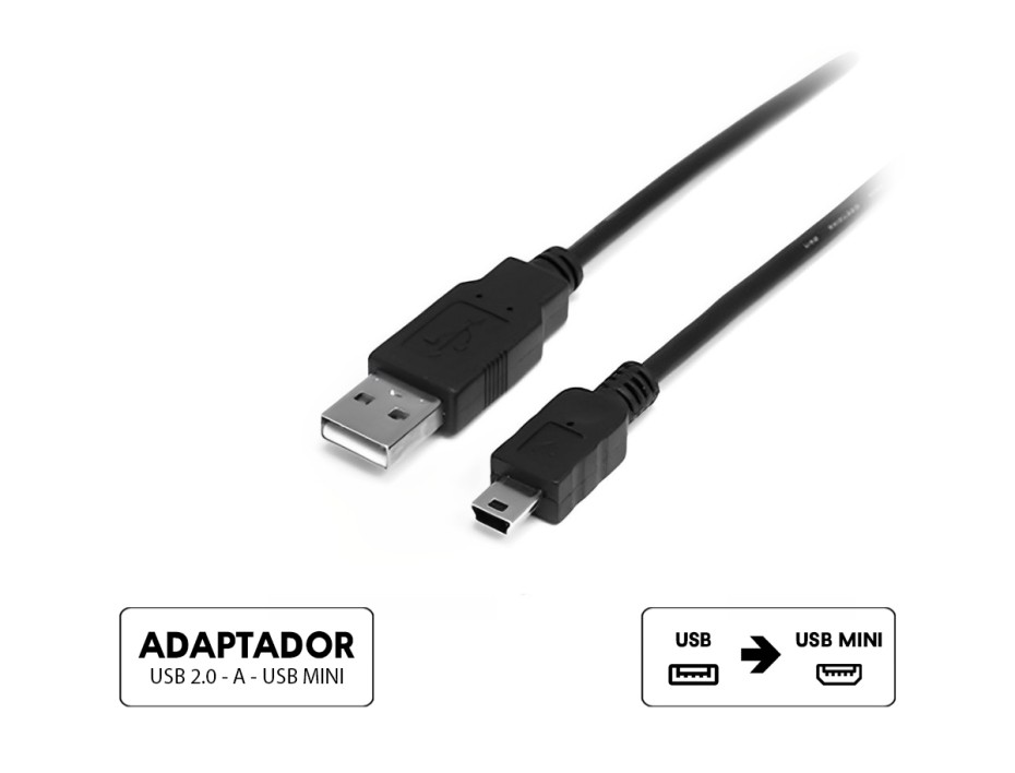CABLE ADAPTADOR DE PUERTO USB 2.0 MACHO -- A -- PUERTO USB MINI MACHO, XTECH, 1.8 METROS, COLOR NEGRO (USB 2.0 - A - USB MINI)