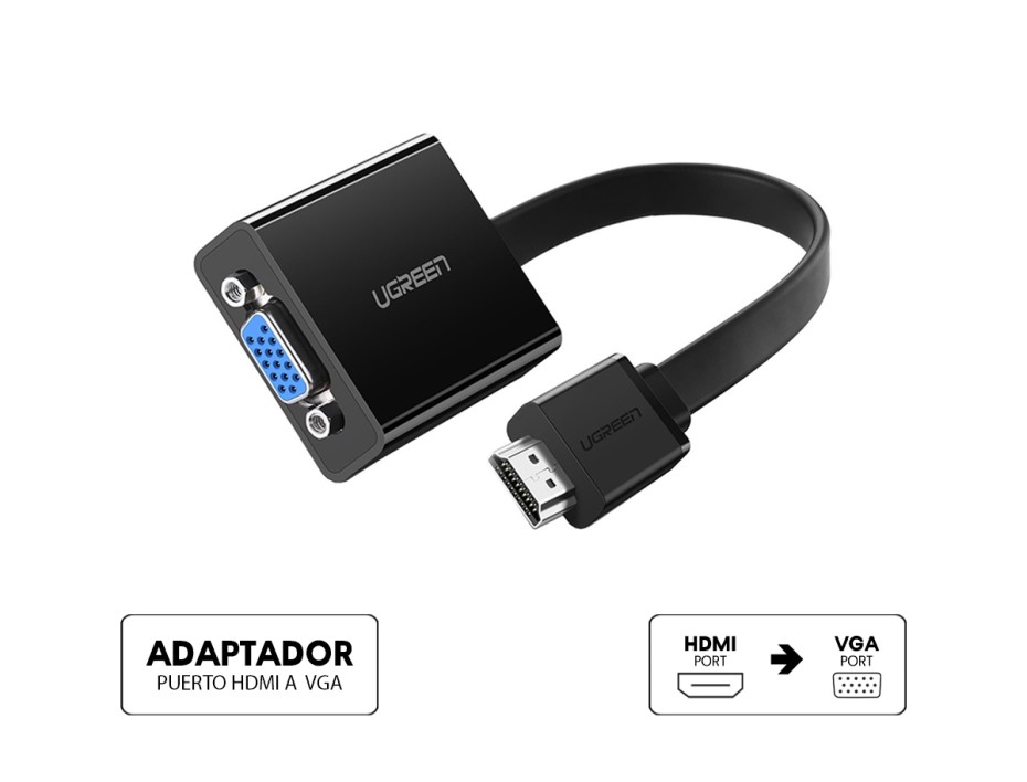 ADAPTADOR HDMI MACHO -- A -- PUERTO VGA HEMBRA, UGREEN, CABLER DE 25 CM ( 6957303842483 )