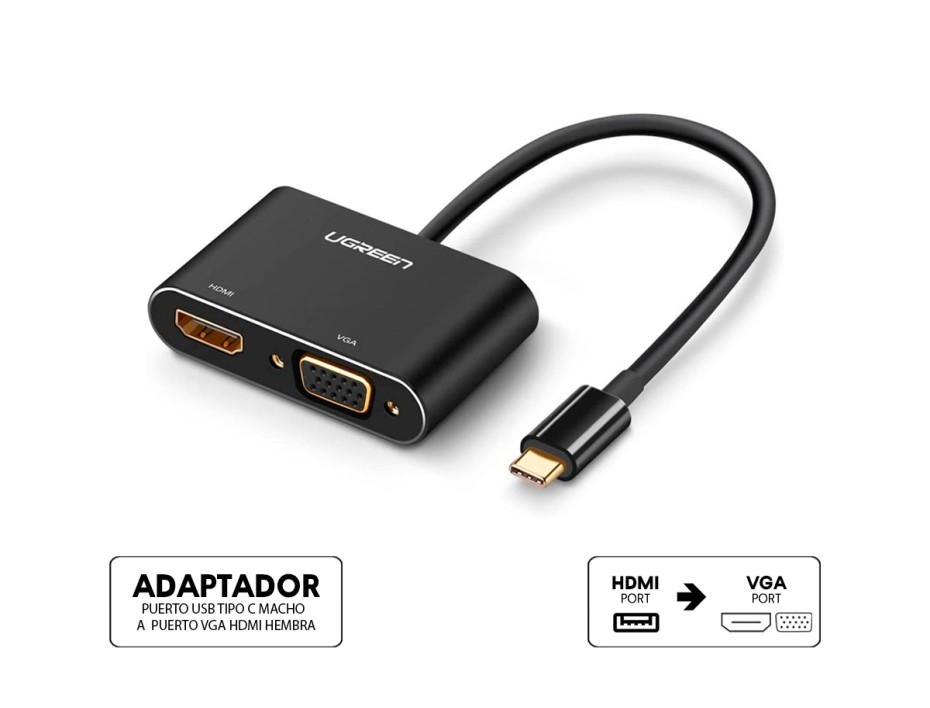Adaptador De Puerto Usb Tipo C Macho -- A -- Puerto Vga Hdmi Hembra, Hd Ugreen (6957303865680)