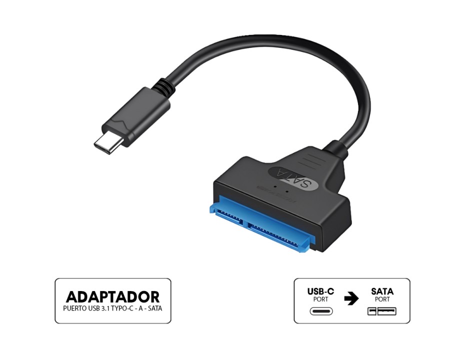 Adaptador Generico Tipo C -- A -- Sata Hembra, Cable De 25 Cm, Color  Blanco (usb 3.1 Typo-c - A - Sata)