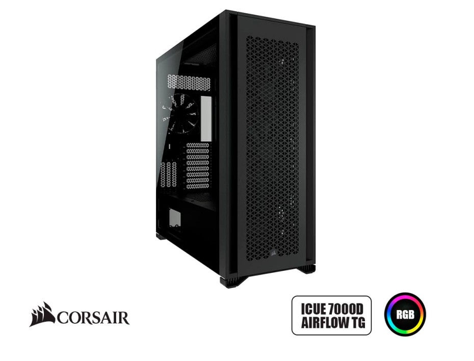 CASE CORSAIR ICUE 7000D AIRFLOW TG RGB S/FUENTE (CC-9011218-WW) PANEL DE VIDRIO | LED RGB | NEGRO