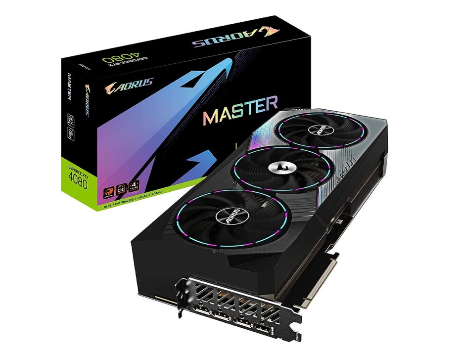 TARJETA DE VIDEO GIGABYTE RTX 4080 16GB MASTER GDDR6X GEFORCE NVIDIA 256 BITS, GRAFICO PARA VIDEOJUEGOS, 3 VENTILADORES (GV-N4080AORUS M-16GD)
