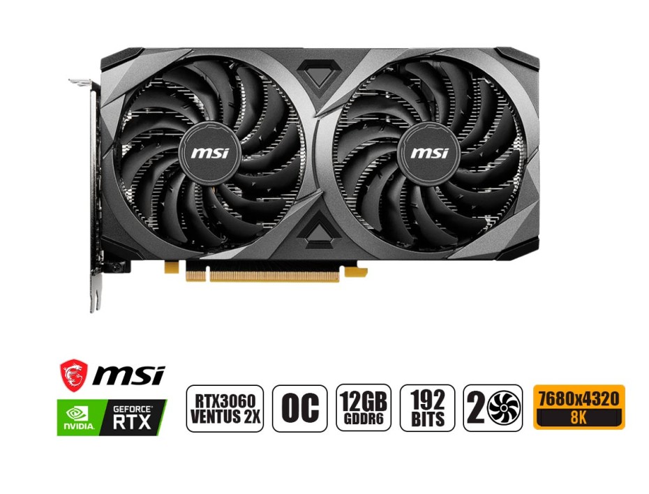 TARJETA DE VIDEO MSI RTX3060 VENTUS 2X OC 12GB GDDR6 NVIDIA  192BITS (912-V397-664)
